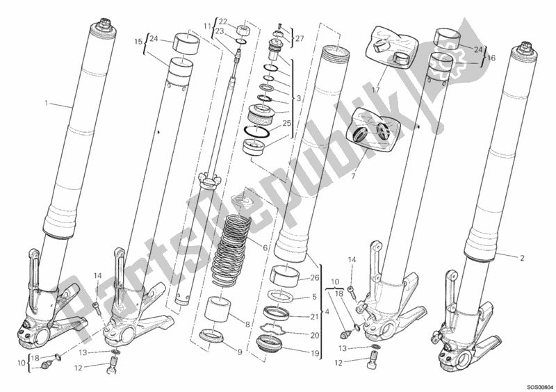 All parts for the Front Fork of the Ducati Diavel Carbon Brasil 1200 2014